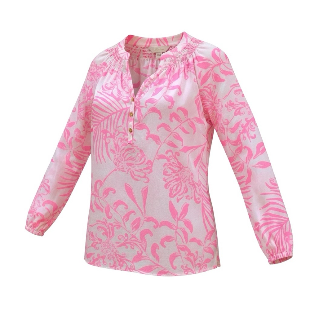 Lilly Pulitzer Elsa Silk Top vibrant pink and white floral pattern size XXS